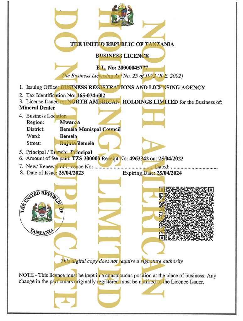 The United Republic of Tanzania Business License